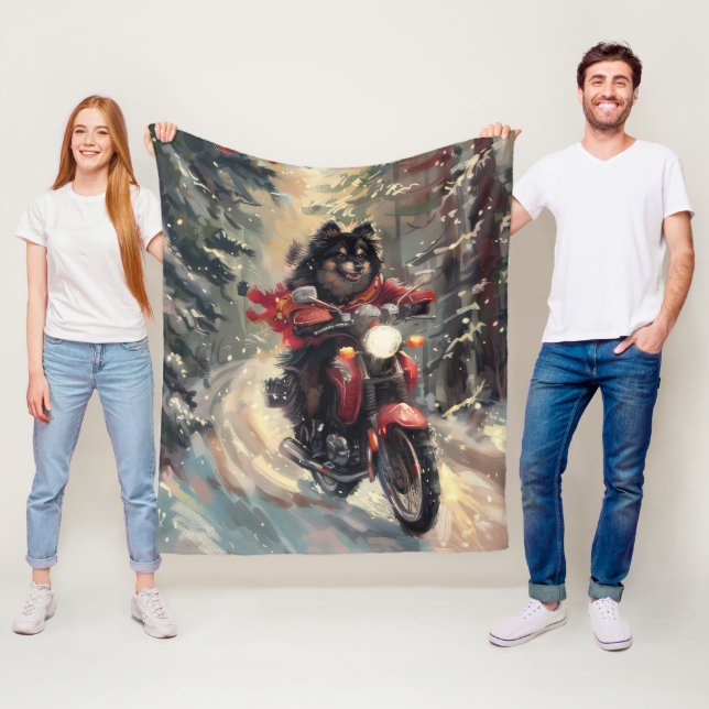 Finska Hund Lapphund Riding Motorcykel jul Fleecefilt (På plats)