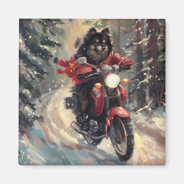 Finska Hund Lapphund Riding Motorcykel jul Magnet (Framsidan)