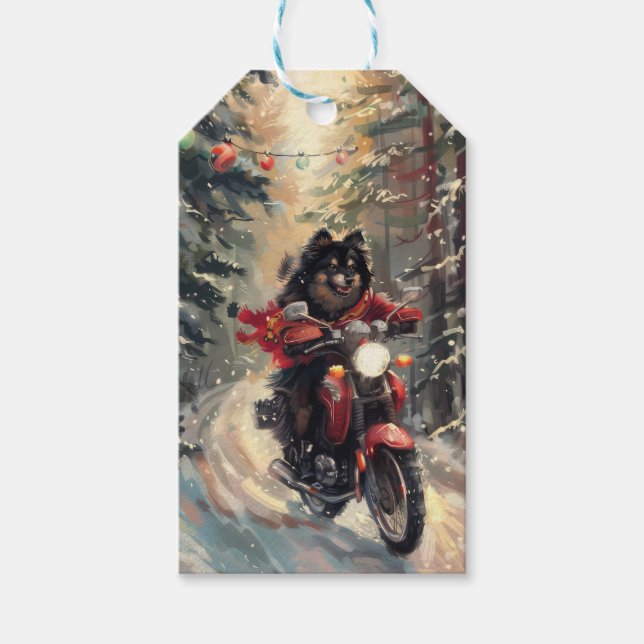 Finska Hund Lapphund Riding Motorcykel jul Presentetikett (Framsidan)