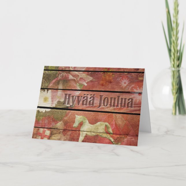 Finska Hyvää Joulua på Wood-jul Helgkort (Framsida)
