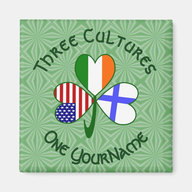 Finska Irländska Amerikanska Flaggor Shamrock Ditt Magnet (Framsidan)