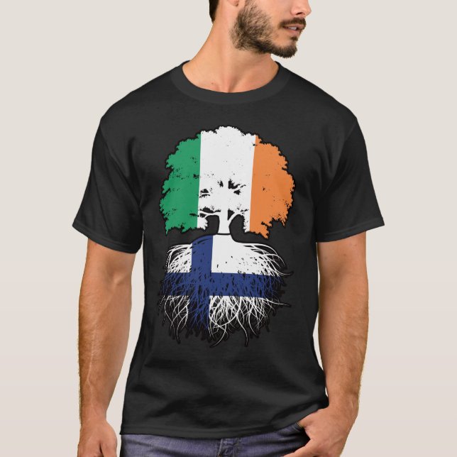 Finska irländska irländska Träd-rötter Flagga T Shirt (Framsida)