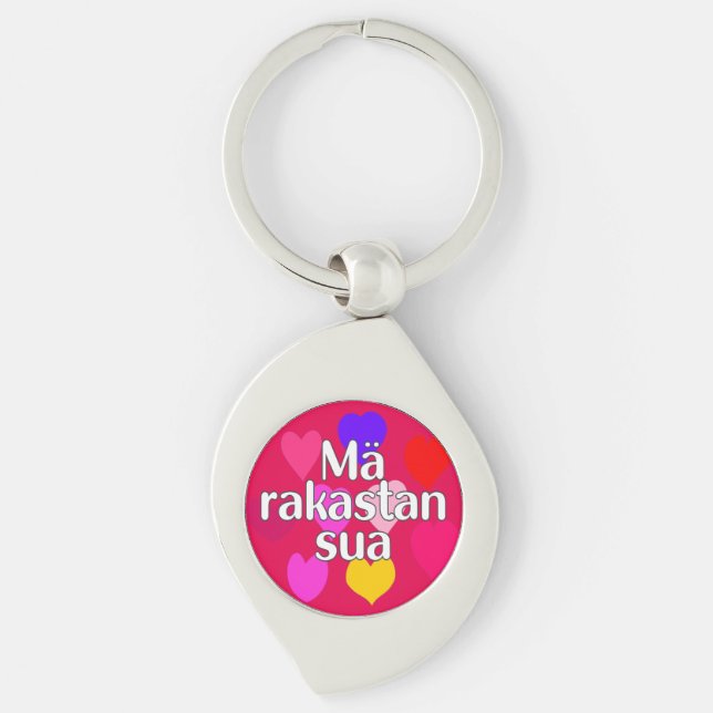 Finska - jag kärlek du swirl silverfärgad nyckelring (Framsidan)