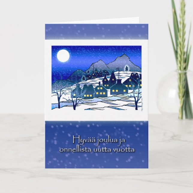 Finska julen, Hyvää Joulua, Snowy Village Helgkort (Framsida)