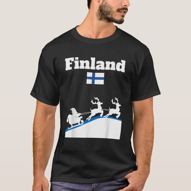 Finska Jultomten sledge renar Finland flagga T Shirt (Framsida)