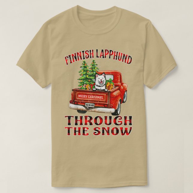Finska Lapphund genom Snö-julen Lastbil T Shirt (Design framsida)