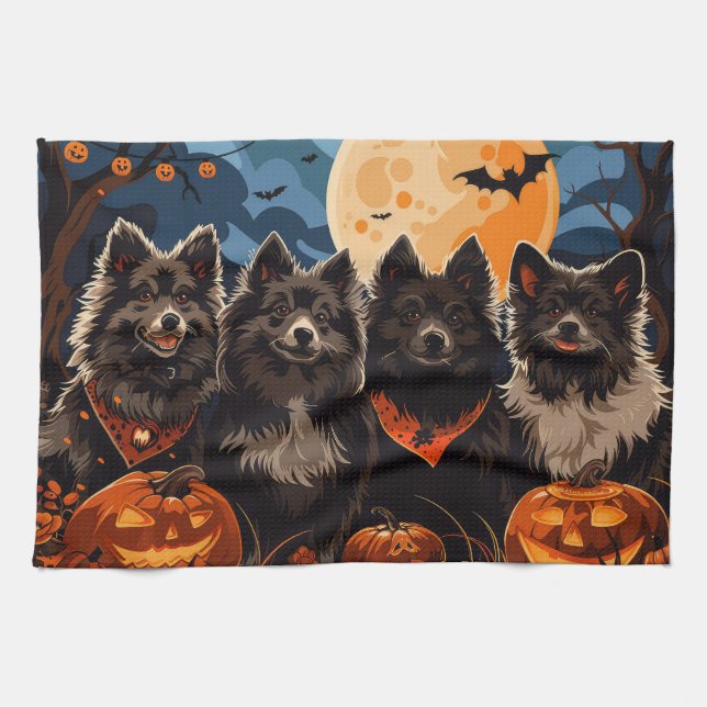 Finska Lapphund Halloween Spooky Kökshandduk (Horisontell)