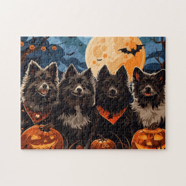 Finska Lapphund Halloween Spooky Pussel (Horisontell)