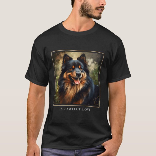 Finska Lapphund Hund Garden Flowers Painting Pet M T Shirt (Framsida)