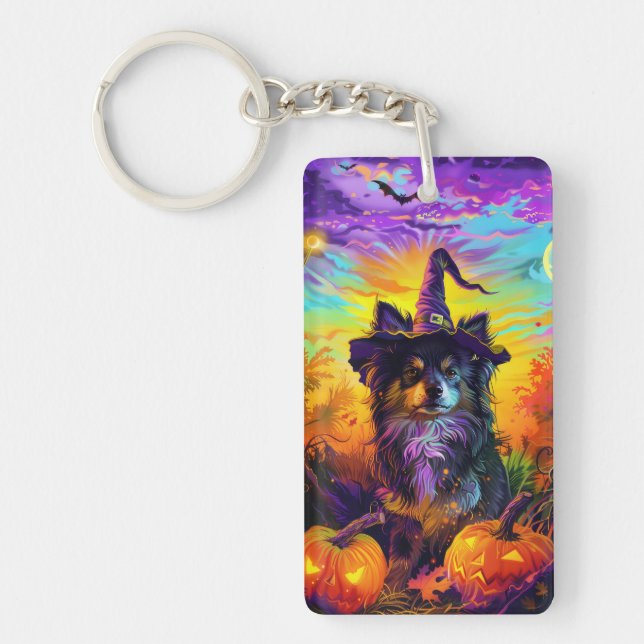 Finska Lapphund Hund Halloween Witch och Pumpkin (Framsidan)
