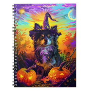 Finska Lapphund Hund Halloween Witch och Pumpkin Anteckningsbok