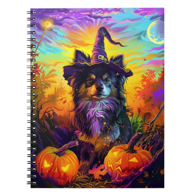 Finska Lapphund Hund Halloween Witch och Pumpkin Anteckningsbok (Framsidan)