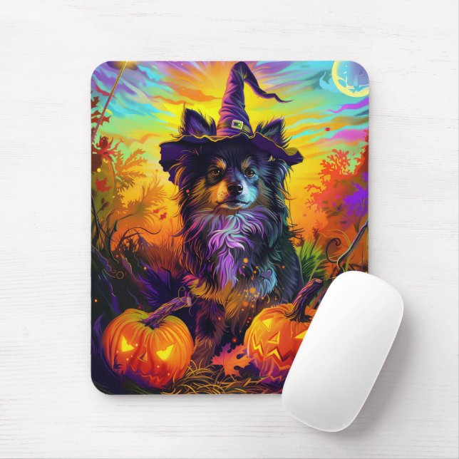 Finska Lapphund Hund Halloween Witch och Pumpkin Musmatta (Med mus)