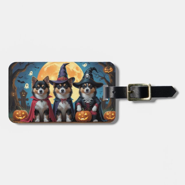 Finska Lapphund Hundar Pumpkin Halloween Funny Bagagebricka (Horisontell Framsida)