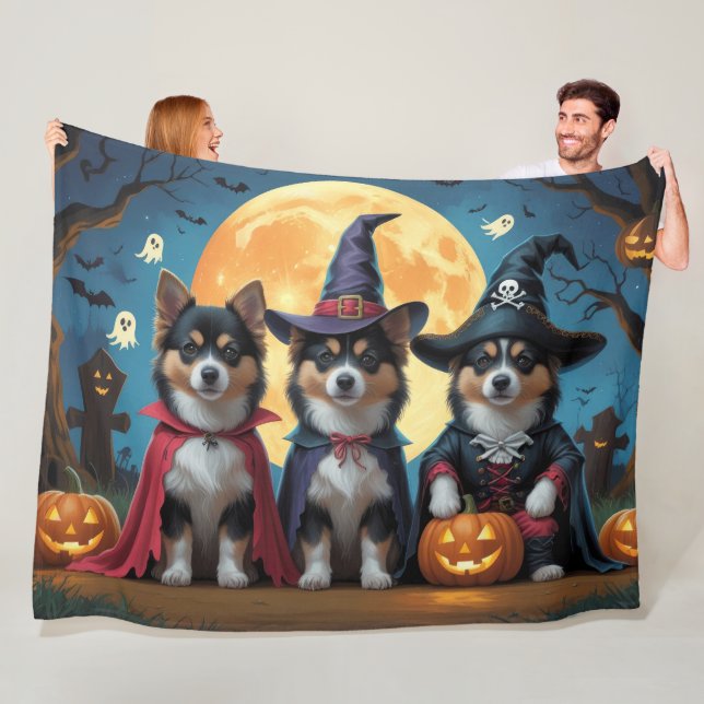 Finska Lapphund Hundar Pumpkin Halloween Funny Fleecefilt (På plats)