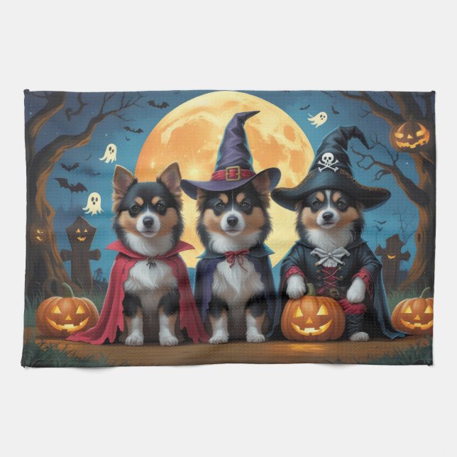 Finska Lapphund Hundar Pumpkin Halloween Funny Kökshandduk (Horisontell)