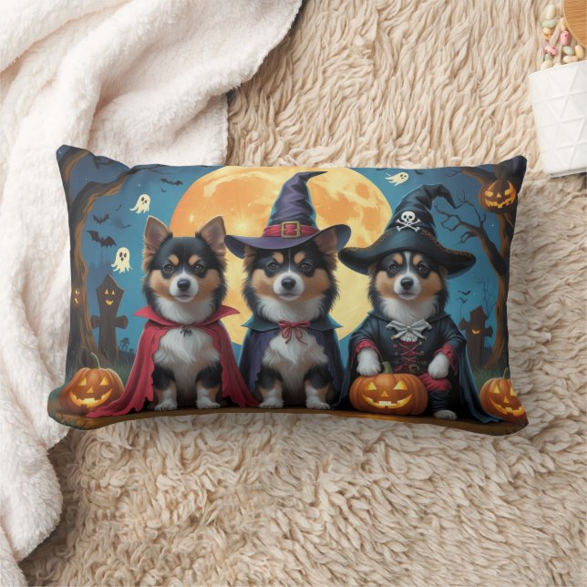 Finska Lapphund Hundar Pumpkin Halloween Funny Lumbarkudde (Filt)