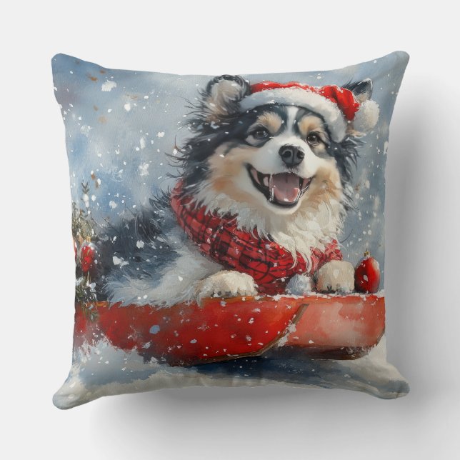 Finska Lapphund i Sledge Låt det snöa jul Kudde (Baksida)