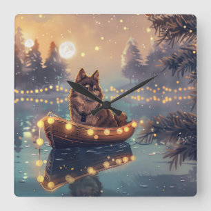Finska Lapphund-juljulen Festive Voyage Fyrkantig Klocka