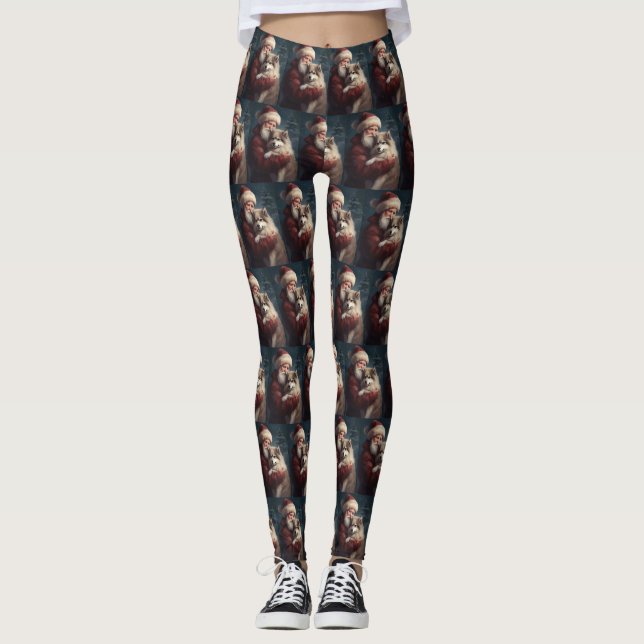 Finska Lapphund Jultomten - jul Leggings (Framsida)