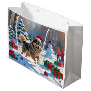 Finska Lapphund Running Snö med julhatt