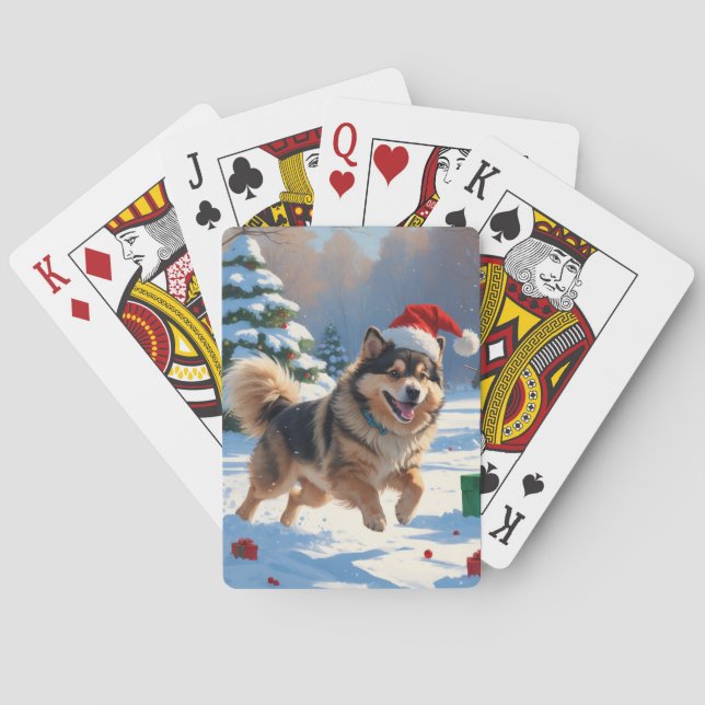 Finska Lapphund Running Snö med julhatt Casinokort (Baksidan)