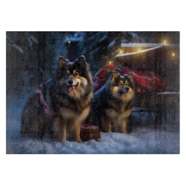 Finska Lapphund Snowy Sleigh-juldekretet (Framsidan)