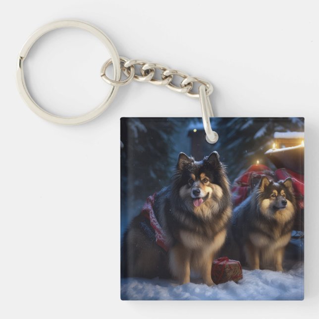 Finska Lapphund Snowy Sleigh-juldekretet (Framsidan)