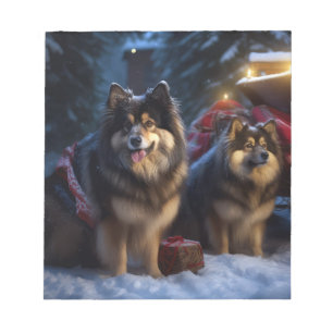 Finska Lapphund Snowy Sleigh-juldekretet Anteckningsblock