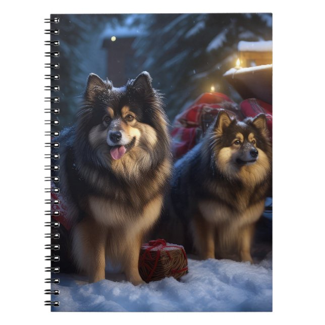 Finska Lapphund Snowy Sleigh-juldekretet Anteckningsbok (Framsidan)