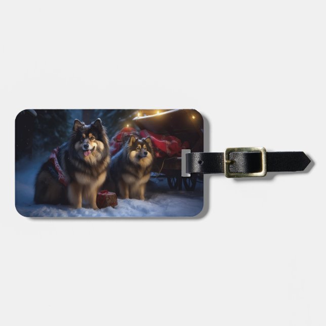 Finska Lapphund Snowy Sleigh-juldekretet Bagagebricka (Horisontell Framsida)