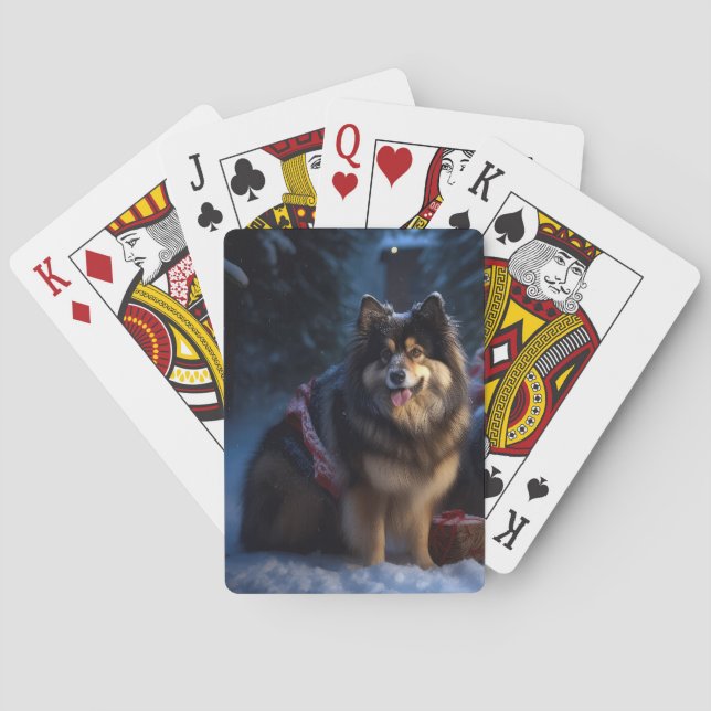 Finska Lapphund Snowy Sleigh-juldekretet Casinokort (Baksidan)