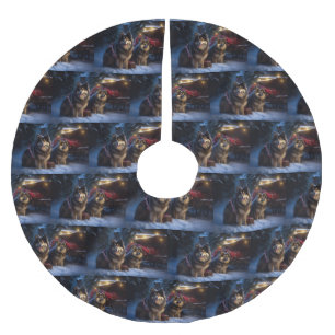 Finska Lapphund Snowy Sleigh-juldekretet Julgransmatta Borstad Polyester