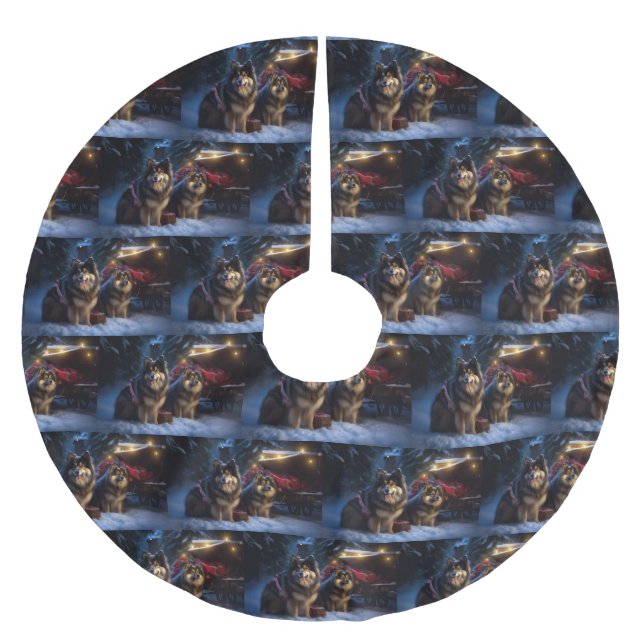 Finska Lapphund Snowy Sleigh-juldekretet Julgransmatta Borstad Polyester (Framsidan)