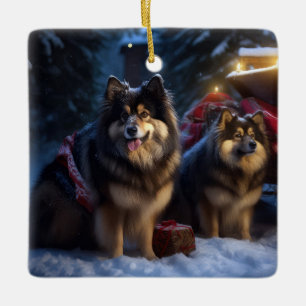 Finska Lapphund Snowy Sleigh-juldekretet Julgransprydnad Keramik