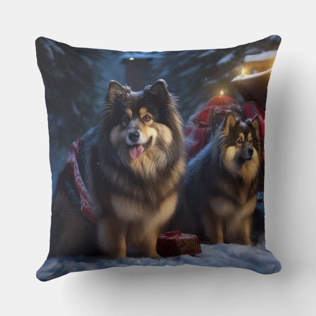 Finska Lapphund Snowy Sleigh-juldekretet Kudde (Baksida)