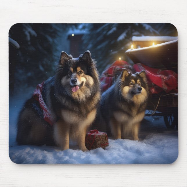 Finska Lapphund Snowy Sleigh-juldekretet Musmatta (Framsidan)