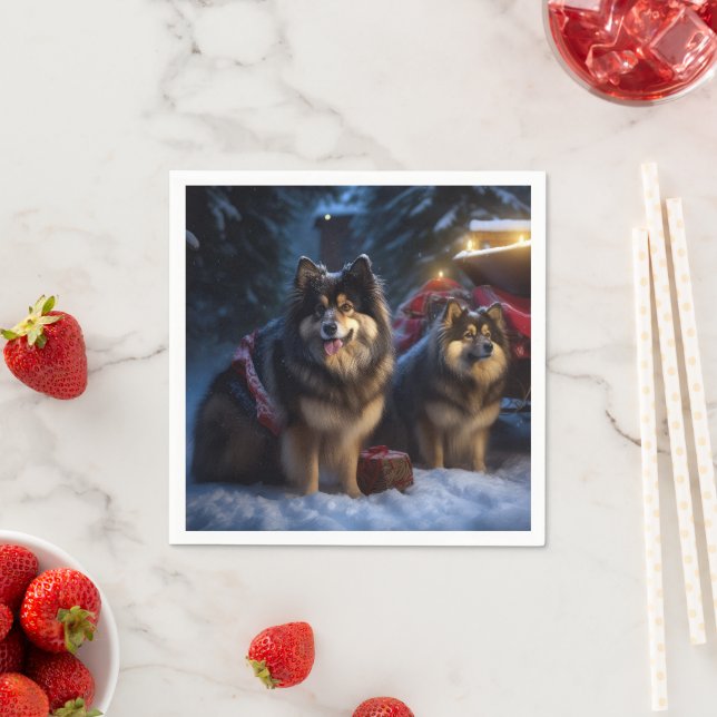 Finska Lapphund Snowy Sleigh-juldekretet Pappersservett (Insitu)