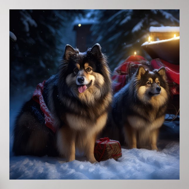 Finska Lapphund Snowy Sleigh-juldekretet Poster (Framsidan)