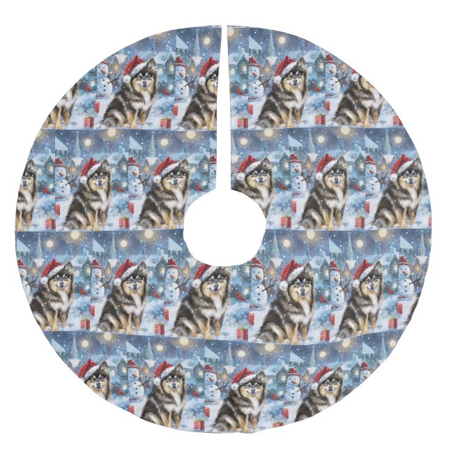 Finska Lapphund Winter Wonderland jul Joy Julgransmatta Borstad Polyester (Framsidan)