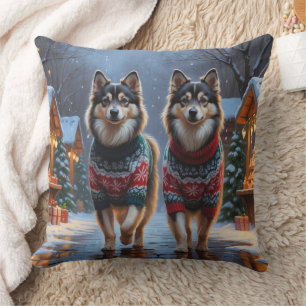 Finska Lapphundar Hundar Jul Snö Högtid Kudde