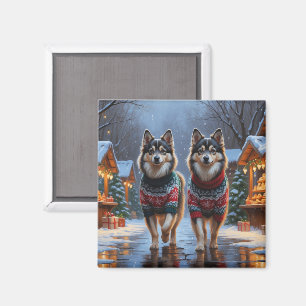 Finska Lapphundar Hundar Jul Snö Högtid Magnet