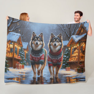 Finska Lapphundar Jul Snö Högtid Fleecefilt