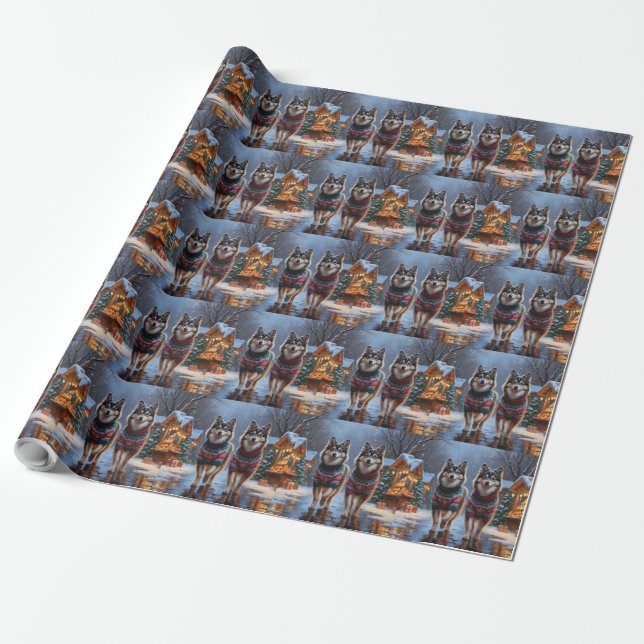 Finska Lapphundar Jul Snö Högtid Presentpapper (Utrullad)