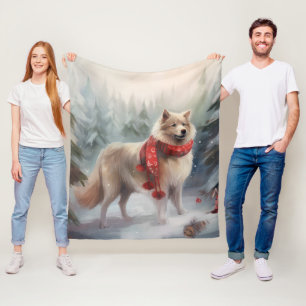 Finska Lappund Hund i Snö jul Fleecefilt