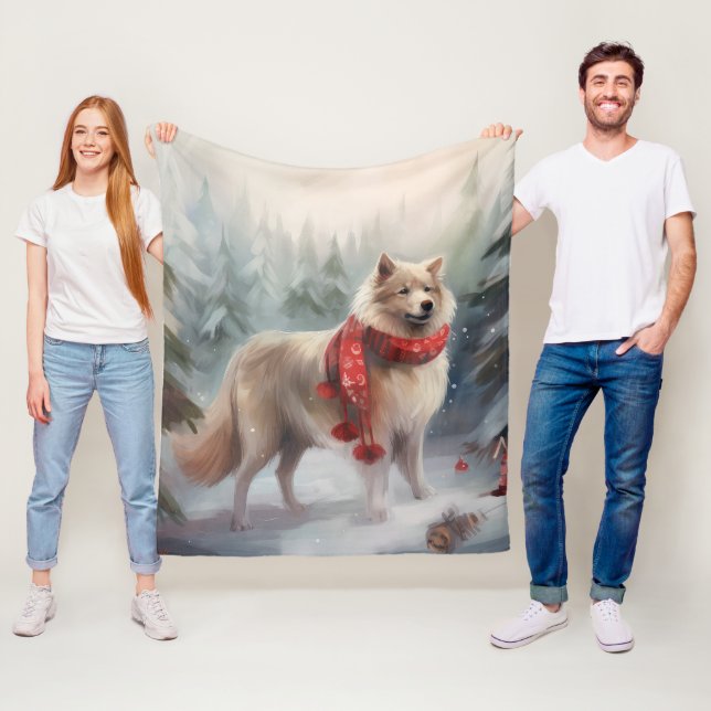 Finska Lappund Hund i Snö jul Fleecefilt (På plats)