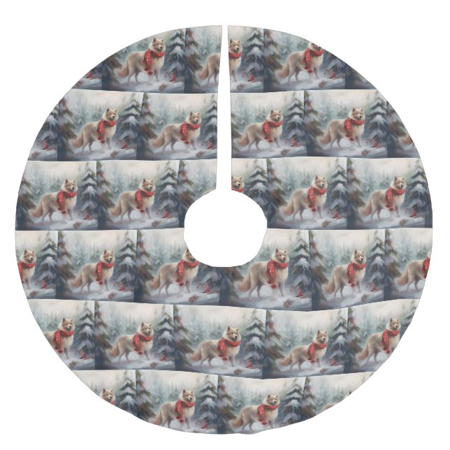 Finska Lappund Hund i Snö jul Julgransmatta Borstad Polyester (Framsidan)