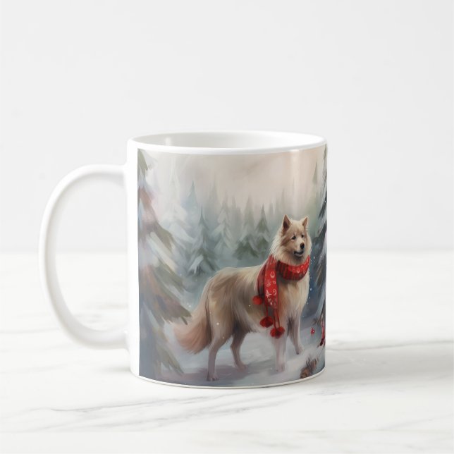 Finska Lappund Hund i Snö jul Kaffemugg (Vänster)