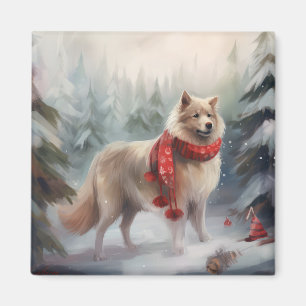 Finska Lappund Hund i Snö jul Magnet