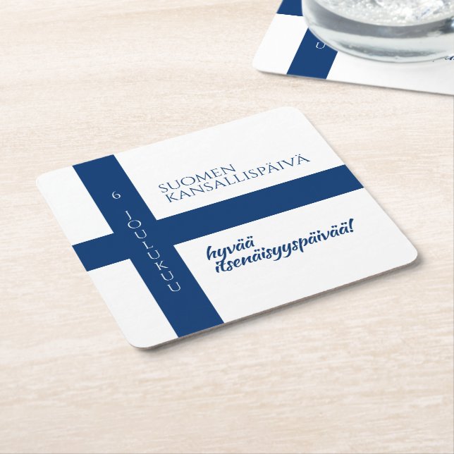Finska nationaldagen i Suomen Kansallispäivä Underlägg Papper Kvadrat (Vinklad)